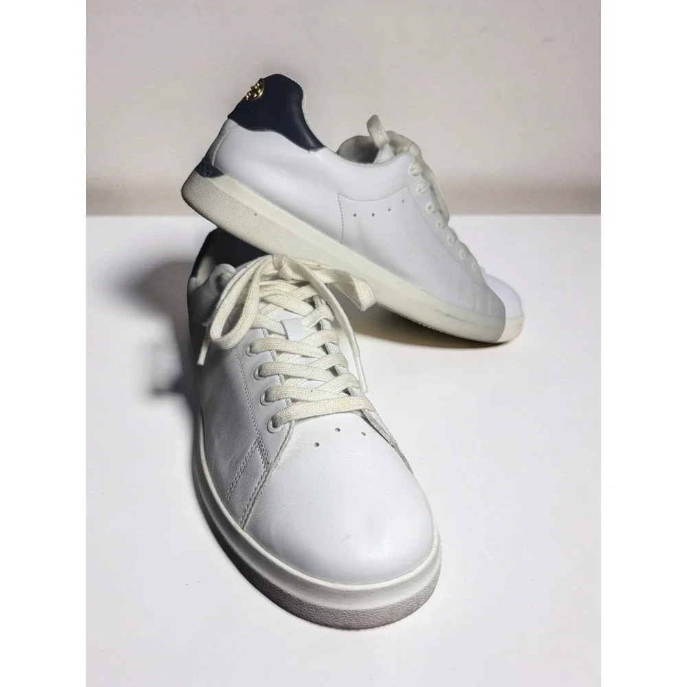 TORY BURCH Howell Court Sneakers White  Navy Blue Gold Logo Women's Sz 10